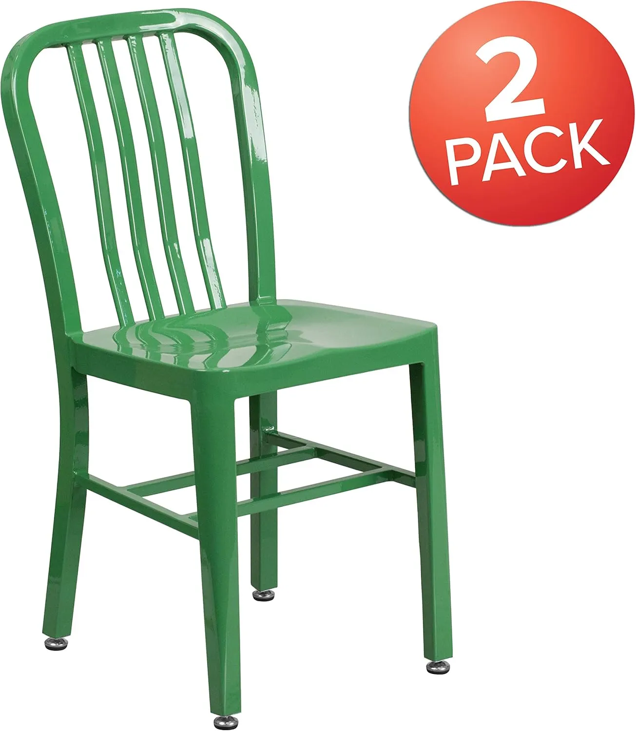 2 Pack Green Metal Indoor-Outdoor Chair - Kitchen Chair - Restaurant Seating