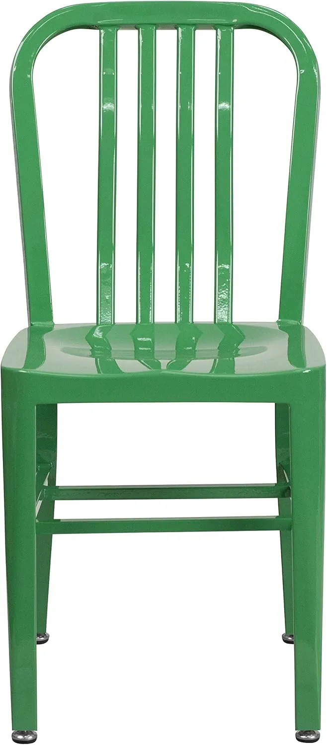 2 Pack Green Metal Indoor-Outdoor Chair - Kitchen Chair - Restaurant Seating