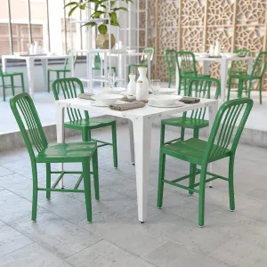 2 Pack Green Metal Indoor-Outdoor Chair - Kitchen Chair - Restaurant Seating