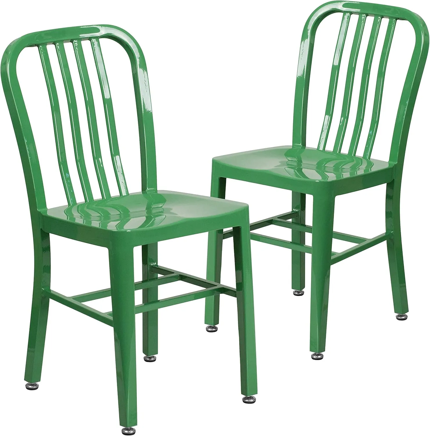 2 Pack Green Metal Indoor-Outdoor Chair - Kitchen Chair - Restaurant Seating
