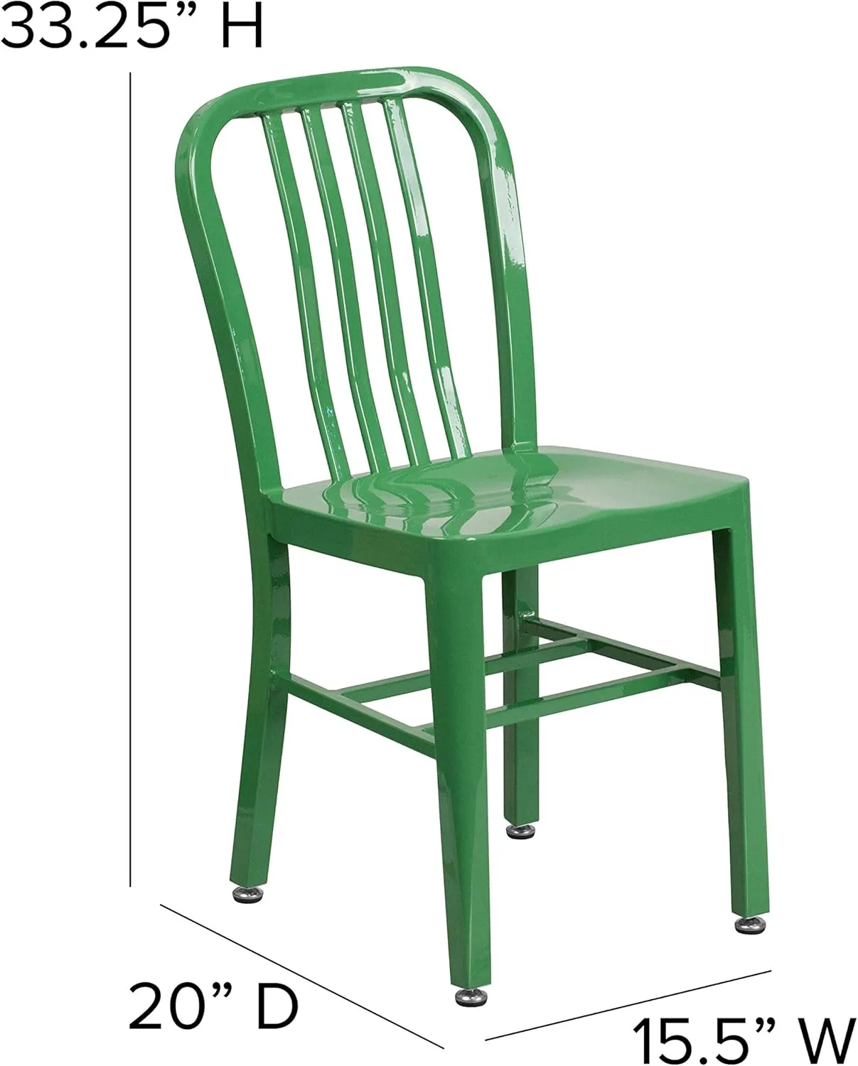 2 Pack Green Metal Indoor-Outdoor Chair - Kitchen Chair - Restaurant Seating