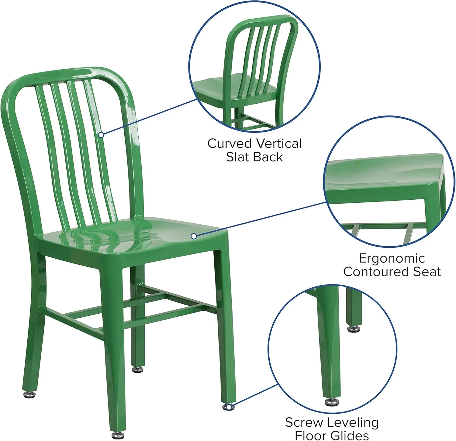 2 Pack Green Metal Indoor-Outdoor Chair - Kitchen Chair - Restaurant Seating