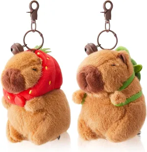 2 Pcs Capybara Plush Keychain Capybara Stuffed Animals Toy Pendant for Graduation Gifts Exchange Birthday Party(Turtle Bag, Strawberry Hood)