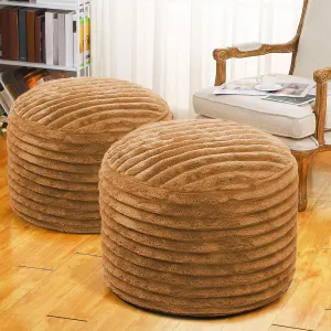 2 Pcs Unstuffed Pouf Cover Ottoman Foot Rest Faux Rabbit Fur Foot Stool Floor Bean Bag Floor Chair Storage for Living Room Bedroom Home Decor, No Filler (Brown,26 x 18 in)