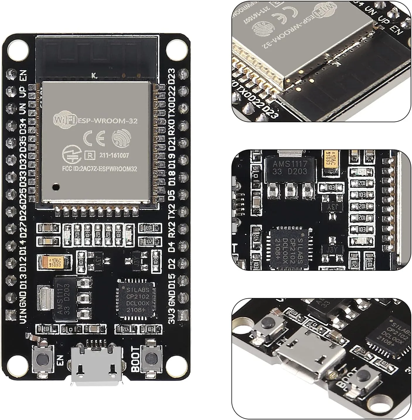 2 Sets ESP-WROOM-32 ESP32 ESP-32S Development Board CP2102 WiFi Bluetooth Ultra-Low Power Dual Core ESP32-DevKitC-32 ESP-WROOM-32 with ESP32 Breakout Board Shield GPIO 1 into 2 for Arduino