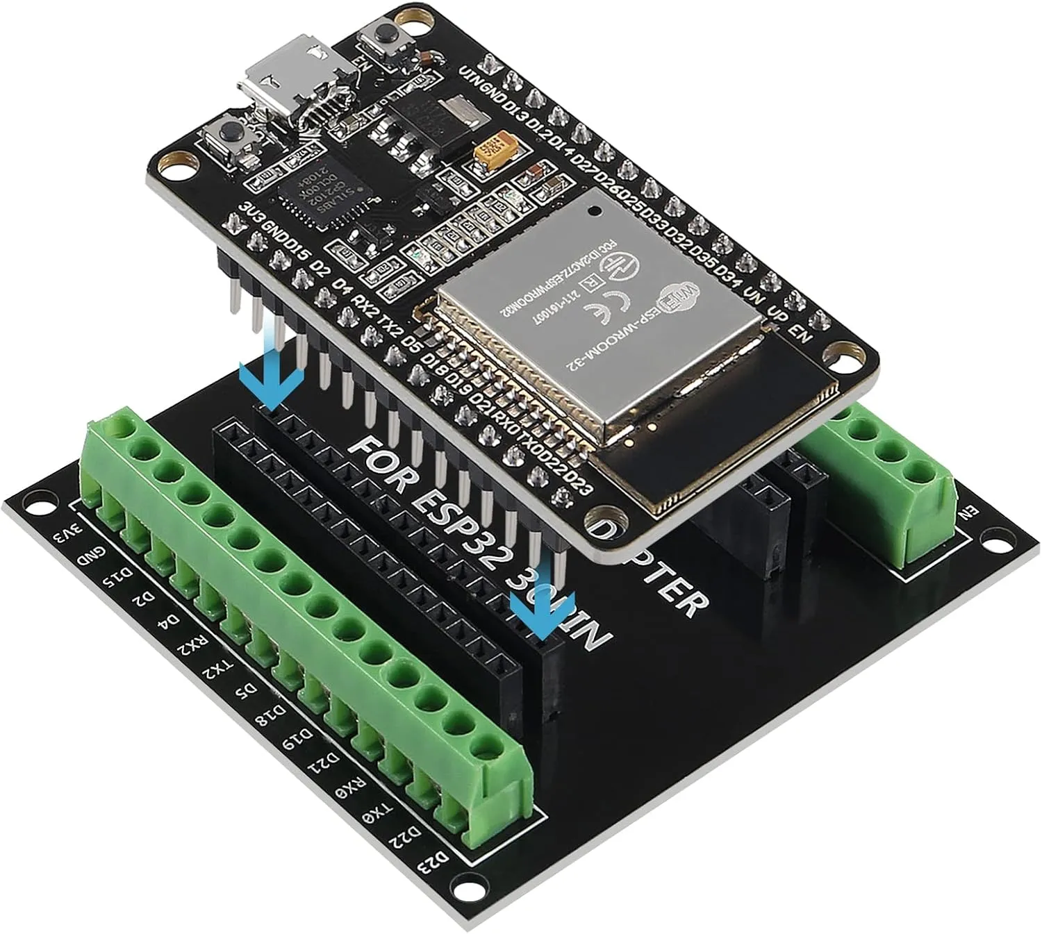 2 Sets ESP-WROOM-32 ESP32 ESP-32S Development Board CP2102 WiFi Bluetooth Ultra-Low Power Dual Core ESP32-DevKitC-32 ESP-WROOM-32 with ESP32 Breakout Board Shield GPIO 1 into 2 for Arduino