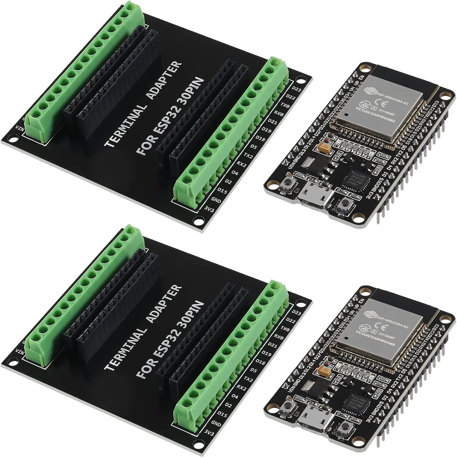 2 Sets ESP-WROOM-32 ESP32 ESP-32S Development Board CP2102 WiFi Bluetooth Ultra-Low Power Dual Core ESP32-DevKitC-32 ESP-WROOM-32 with ESP32 Breakout Board Shield GPIO 1 into 2 for Arduino