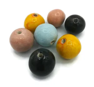 20 mm Ball Beads Set of 7 for Jewelry Making, Ceramic Colorful Large Bright Pieces for Crafting