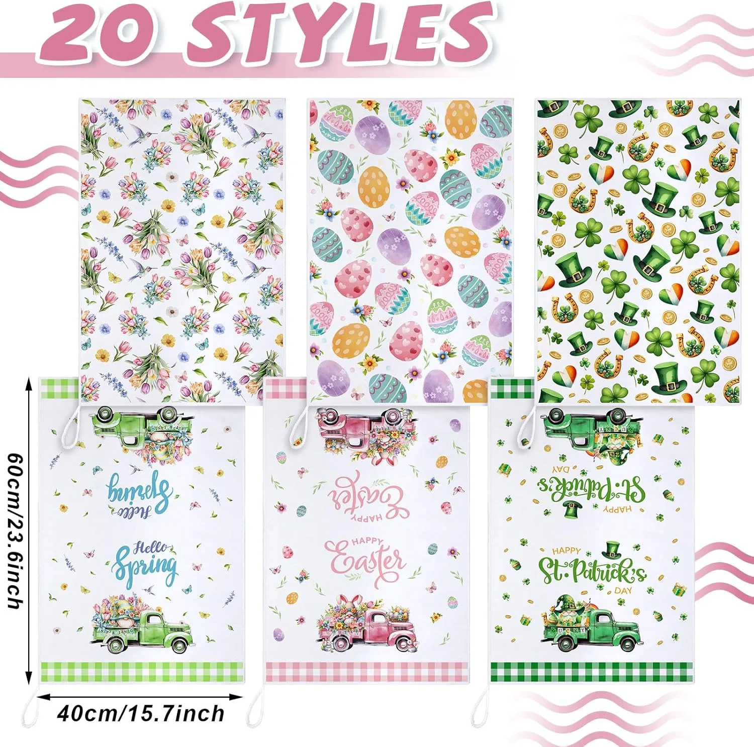 20 Pcs Seasonal Kitchen Towels Holiday Decorative Hand Towels Set Easter Spring Summer 4th of July Dish Cloths 16 x 24 Colorful Wash Cloths with Hanging Loop(Truck)