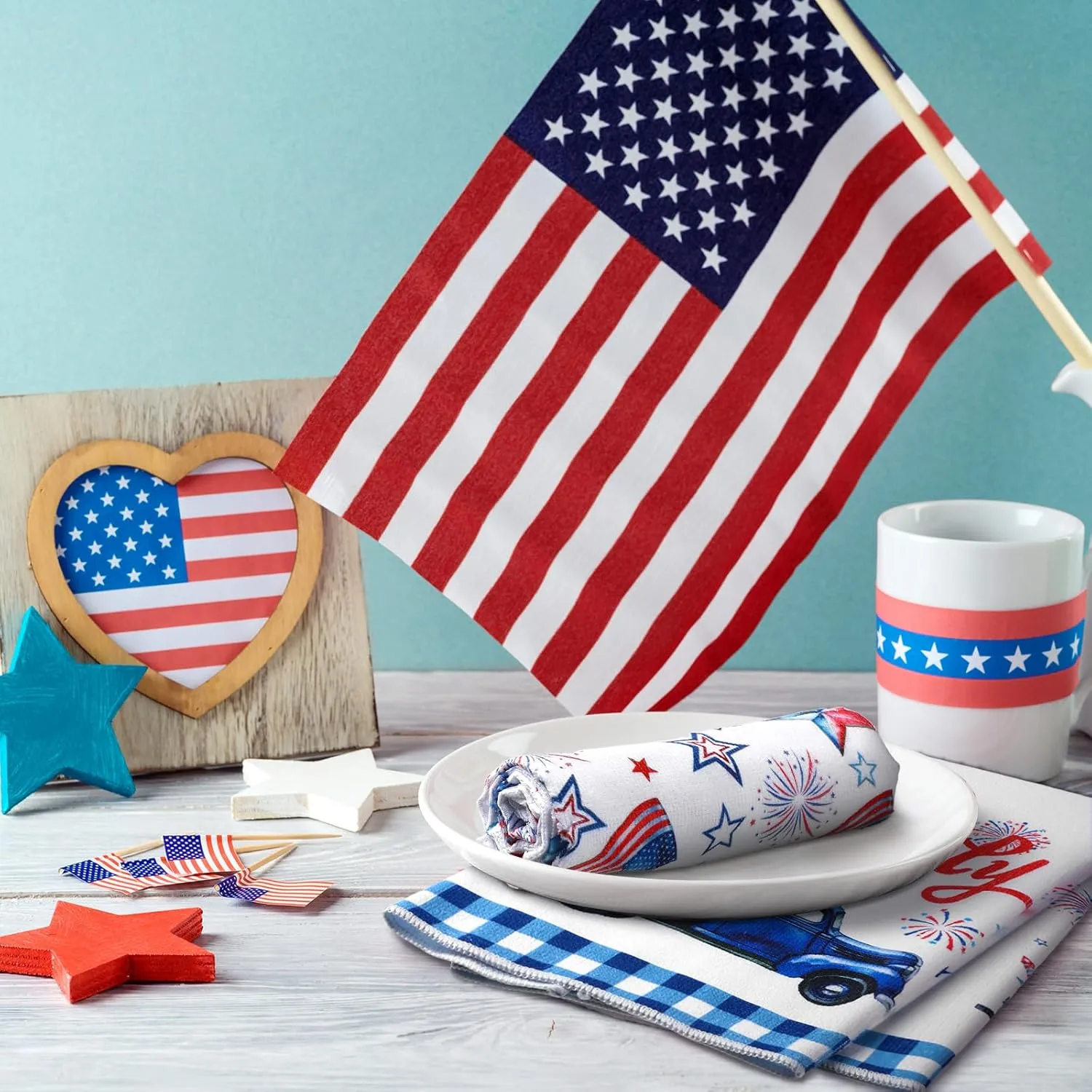 20 Pcs Seasonal Kitchen Towels Holiday Decorative Hand Towels Set Easter Spring Summer 4th of July Dish Cloths 16 x 24 Colorful Wash Cloths with Hanging Loop(Truck)
