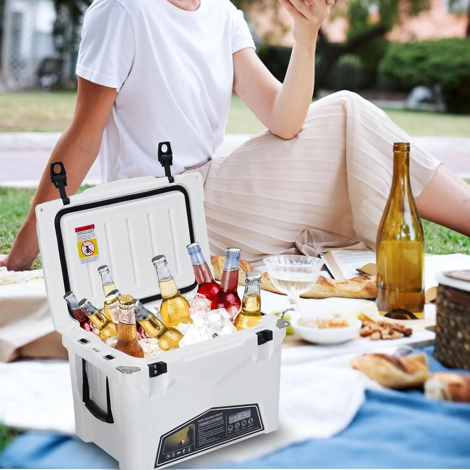 20/35 Quart Hard Camping Cooler Portable Insulated Ice Chest Cooler Box with Heavy Duty Handle 5-Day Ice Retention Great for Beach, Drink, Beverage, Camping, Picnic, Fishing, Boat, Barbecue