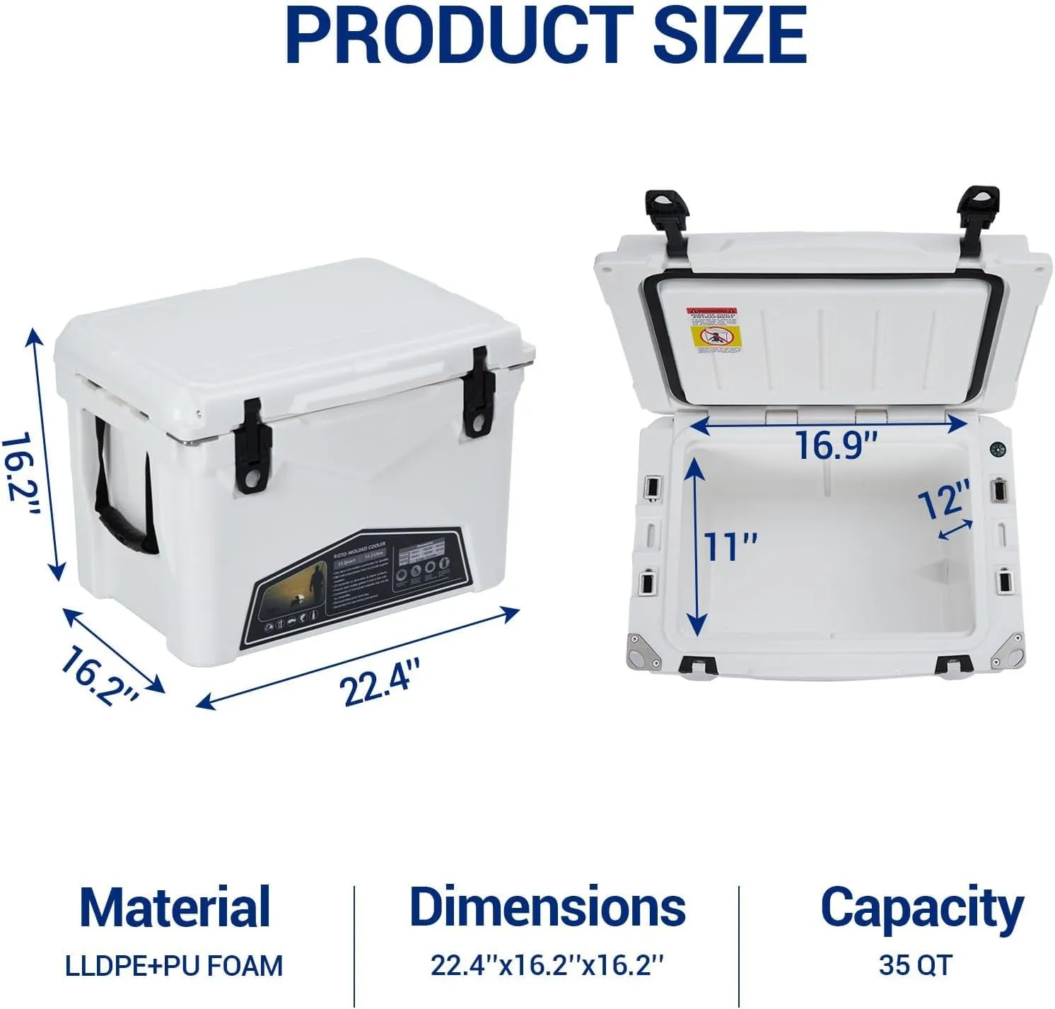 20/35 Quart Hard Camping Cooler Portable Insulated Ice Chest Cooler Box with Heavy Duty Handle 5-Day Ice Retention Great for Beach, Drink, Beverage, Camping, Picnic, Fishing, Boat, Barbecue
