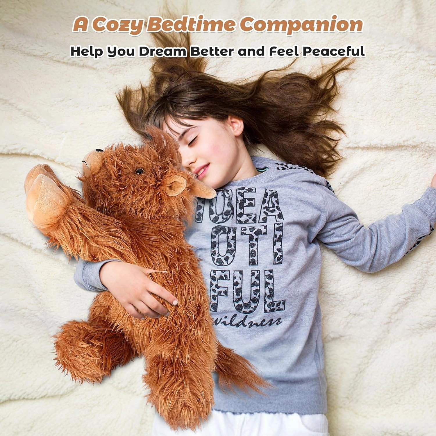 22" & 4.5 lbs Highland Cow Weighted Stuffed Animal, Cuddly & Soft Kids' Plush Toy Pillows for Companion, Large Plushies with Removable Ceramsite Bag, Gifts for Adults, Kids, Boys and Girl