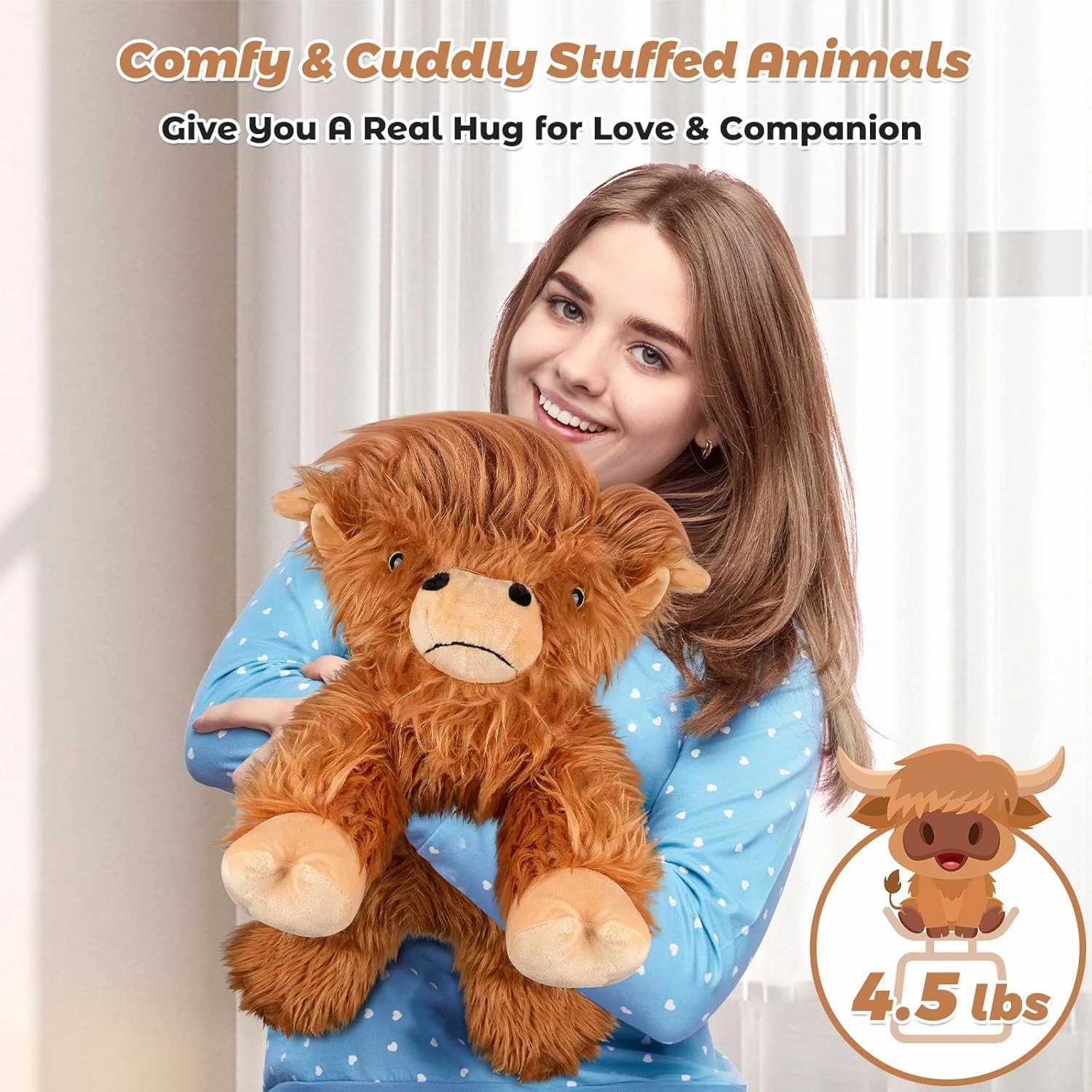 22" & 4.5 lbs Highland Cow Weighted Stuffed Animal, Cuddly & Soft Kids' Plush Toy Pillows for Companion, Large Plushies with Removable Ceramsite Bag, Gifts for Adults, Kids, Boys and Girl