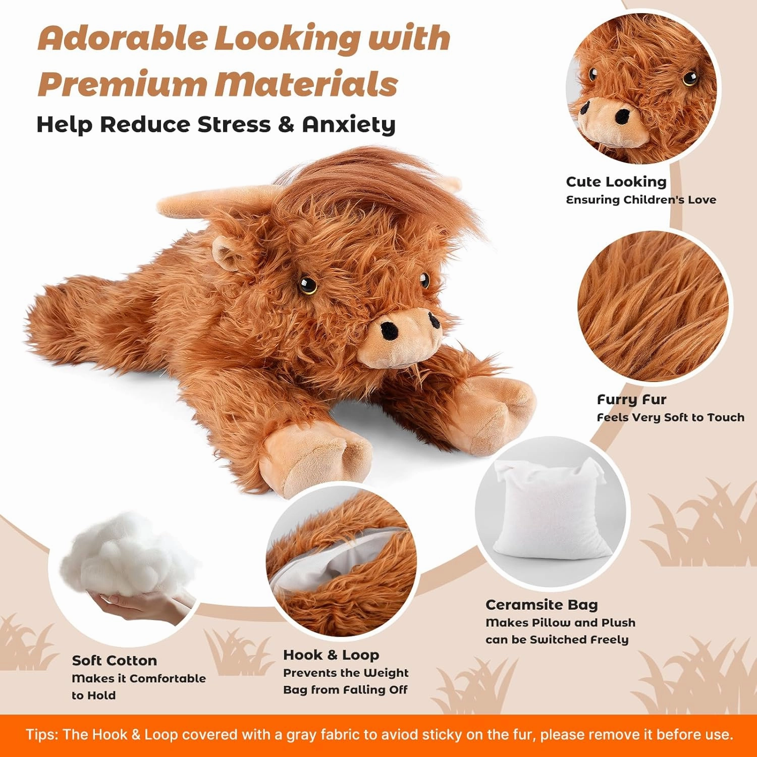 22" & 4.5 lbs Highland Cow Weighted Stuffed Animal, Cuddly & Soft Kids' Plush Toy Pillows for Companion, Large Plushies with Removable Ceramsite Bag, Gifts for Adults, Kids, Boys and Girl
