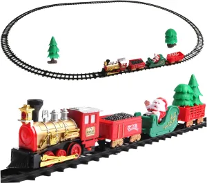 22PCS/Set Christmas Train Set Plastic Christmas Train Set with Lights and Sound Real Scene Creating DIY Electric Train Set Easy to Install Train Toys for Young Engineers Train Toys