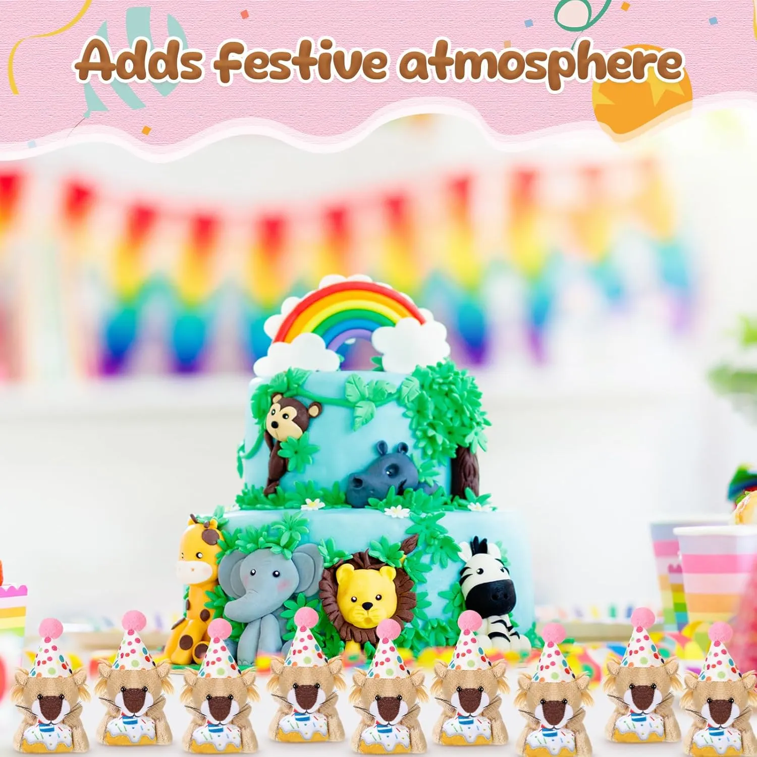24 Pcs Birthday Mini Lion Stuffed Animal Tiny Birthday Lion Doll Small Soft Plush Lions Keychain with Birthday Hat for Birthday Exchange Gifts Party Favors Bag Fillers