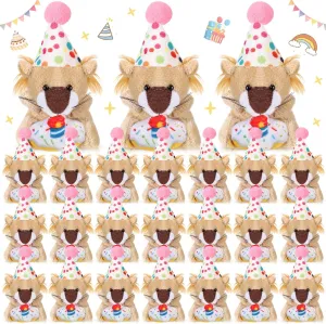 24 Pcs Birthday Mini Lion Stuffed Animal Tiny Birthday Lion Doll Small Soft Plush Lions Keychain with Birthday Hat for Birthday Exchange Gifts Party Favors Bag Fillers