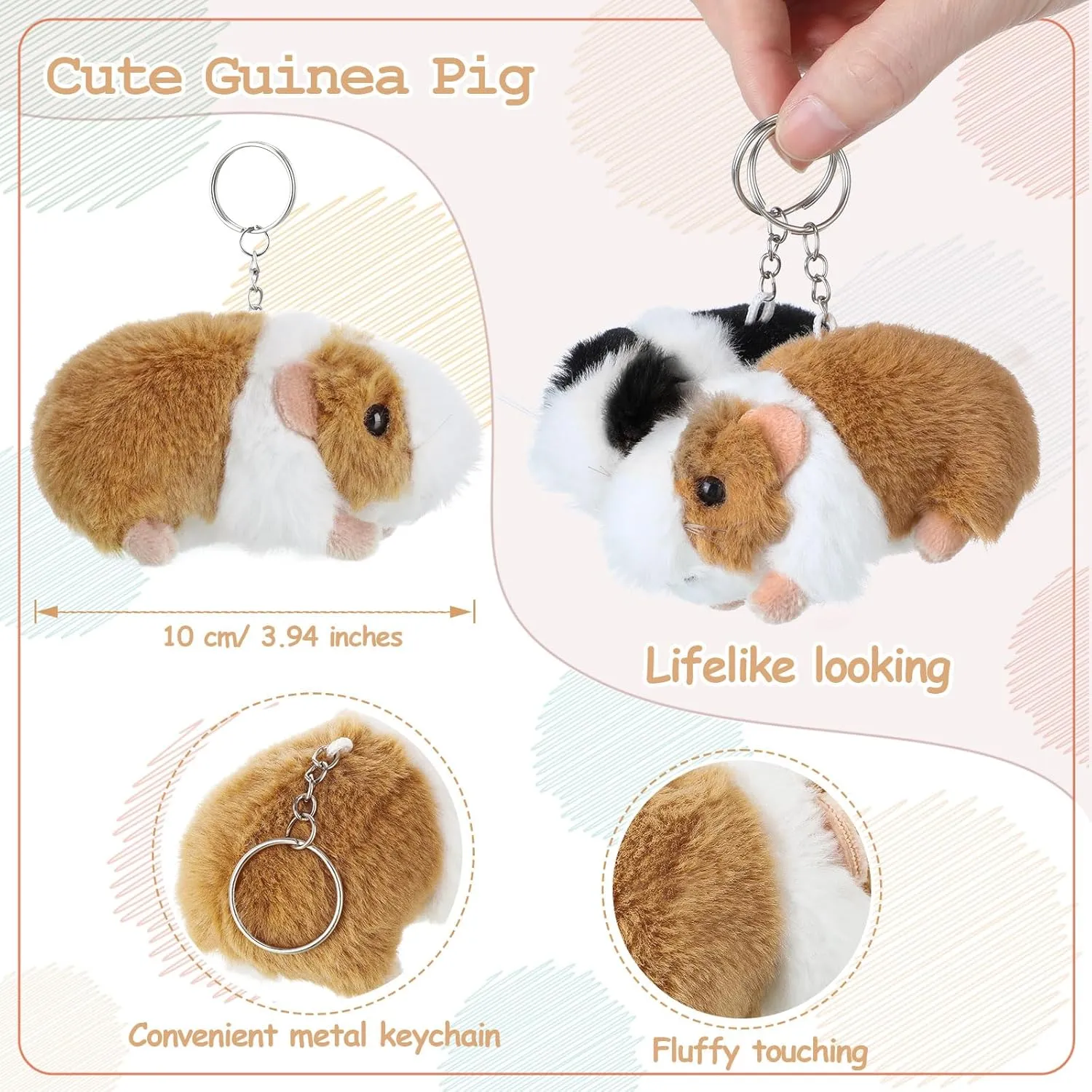24 Pcs Guinea Pig Stuffed Animal Bulk Plush Guinea Pig Small Fluffy Stuffed Doll with Chain for Kid Students Party Favors Goodie Bag Fillers Carnival Prizes Christmas Birthday Gift, 4 Inches