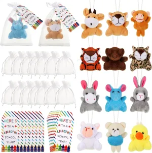 24 Set Welcome Back to School Gifts for Students Mini Animal Plush Toy First Day of School Classroom Jungle Stuffed Animals Bulk with Label Tags Organza Bags for Goodie Bag Fillers(Lovely)