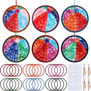 24 Sets Summer Crafts Beach Ball Paper Craft Kits Tissue Paper Sign with Colorful Sticker Acetates DIY Beach Ball Art Kits for Office Activities Holiday Summer Theme Party