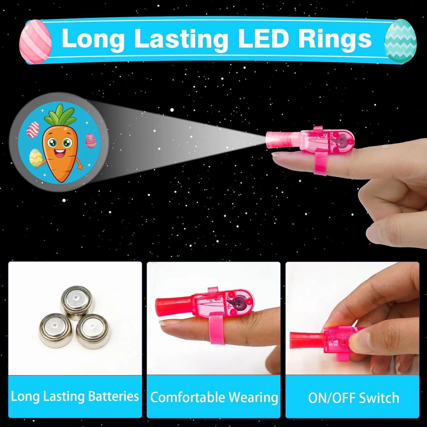 24 Pack Easter Eggs Filled LED Finger Lights, Light Up Toys Bulk Glow in The Dark Toy for Kids Easter Egg Fillers Easter Hunt Filling Treats Easter Party Favor Basket Stuffers