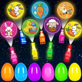 24 Pack Easter Eggs Filled LED Finger Lights, Light Up Toys Bulk Glow in The Dark Toy for Kids Easter Egg Fillers Easter Hunt Filling Treats Easter Party Favor Basket Stuffers