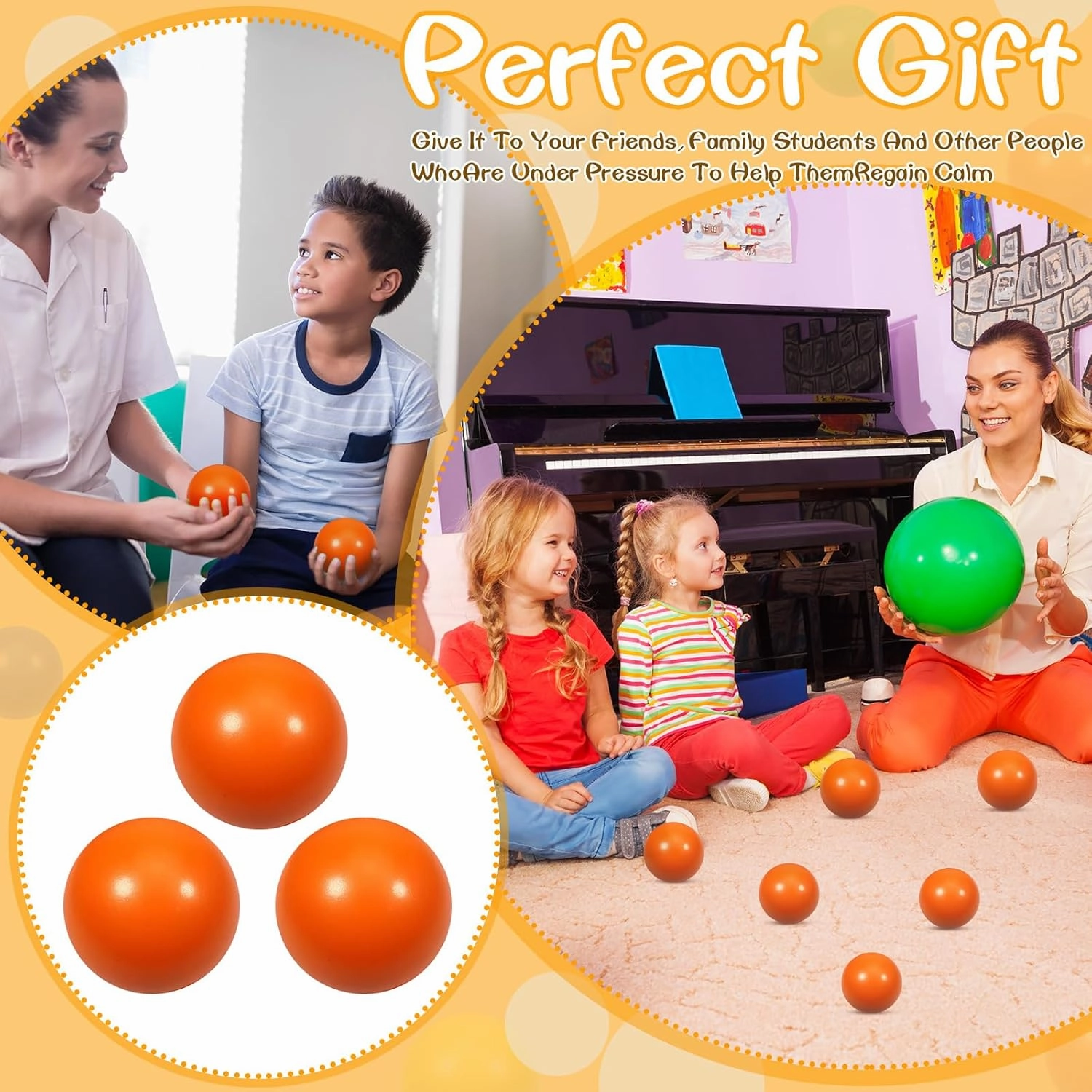 24 Pcs Orange Foam Stress Ball Squeeze Stress Relief Balls for Kids and Adults Hand Exercise Sensory Relief Toys for Anxiety ADHD Autism （Orange）