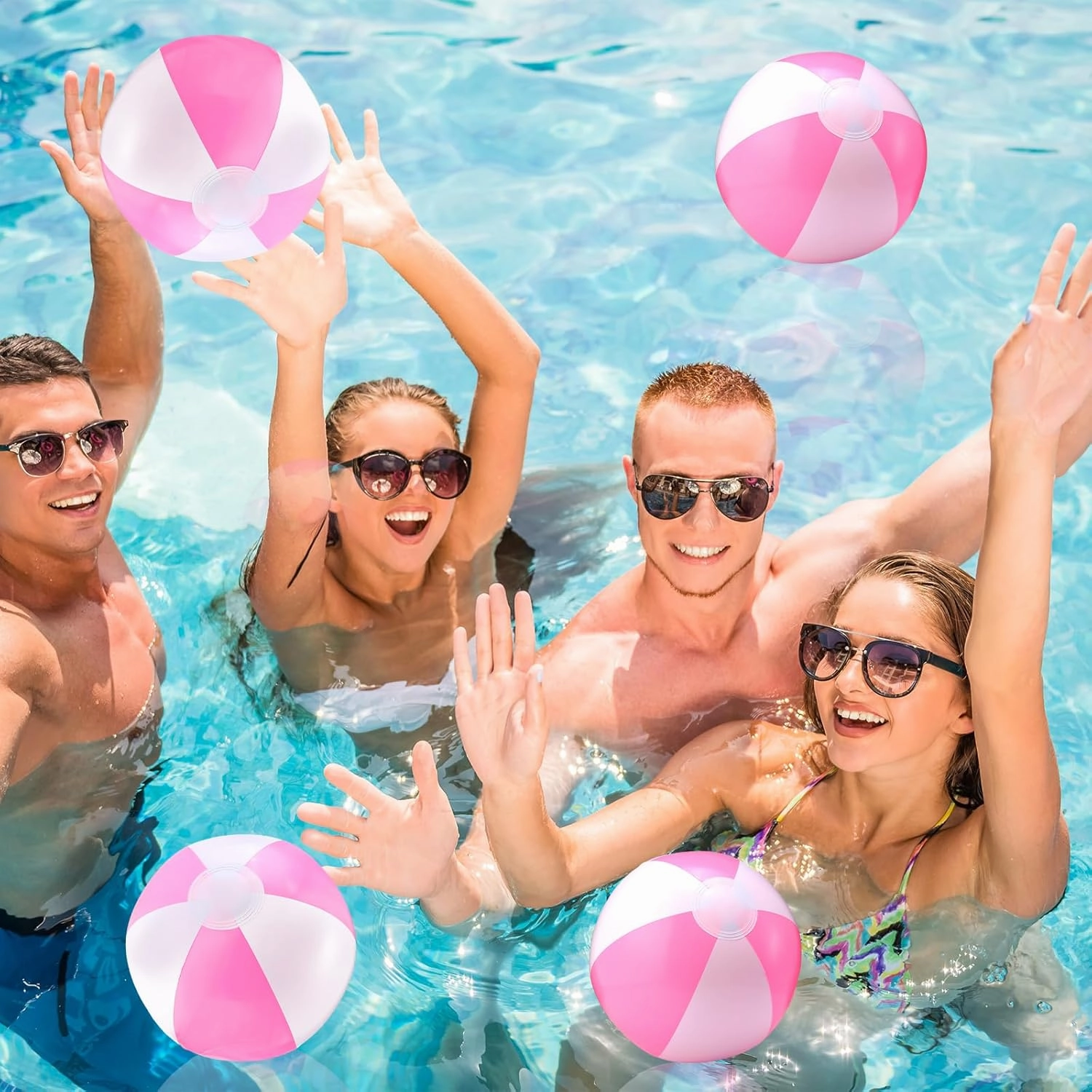 24 Pieces Pink and White Inflatable Beach Ball Round Pool PVC Balls Bulk Pool Party Favors Blow up Game Summer Toys for Swimming Hawaiian Tropical Theme Party Supplies