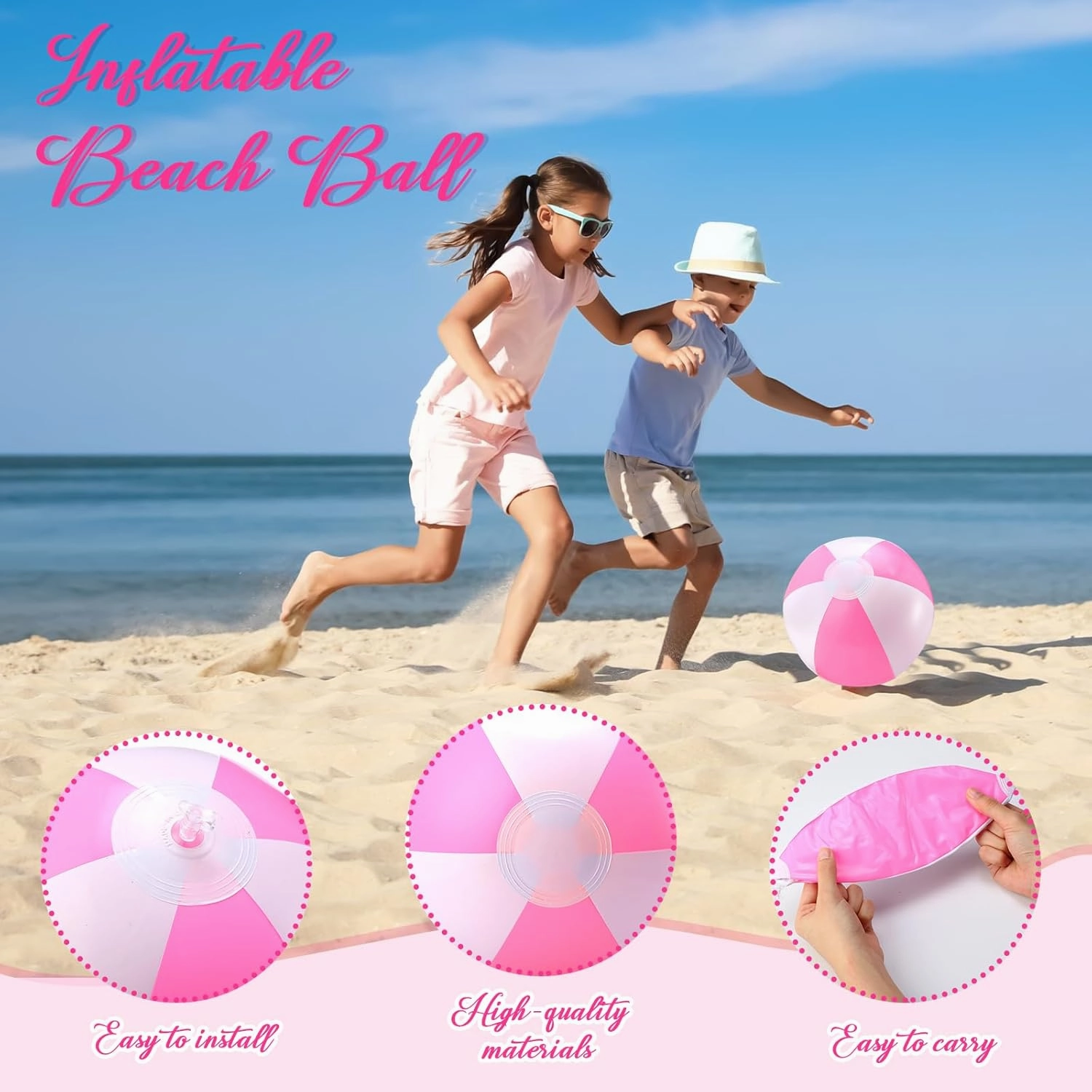 24 Pieces Pink and White Inflatable Beach Ball Round Pool PVC Balls Bulk Pool Party Favors Blow up Game Summer Toys for Swimming Hawaiian Tropical Theme Party Supplies