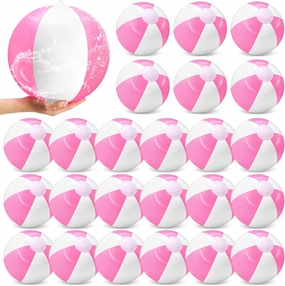 24 Pieces Pink and White Inflatable Beach Ball Round Pool PVC Balls Bulk Pool Party Favors Blow up Game Summer Toys for Swimming Hawaiian Tropical Theme Party Supplies