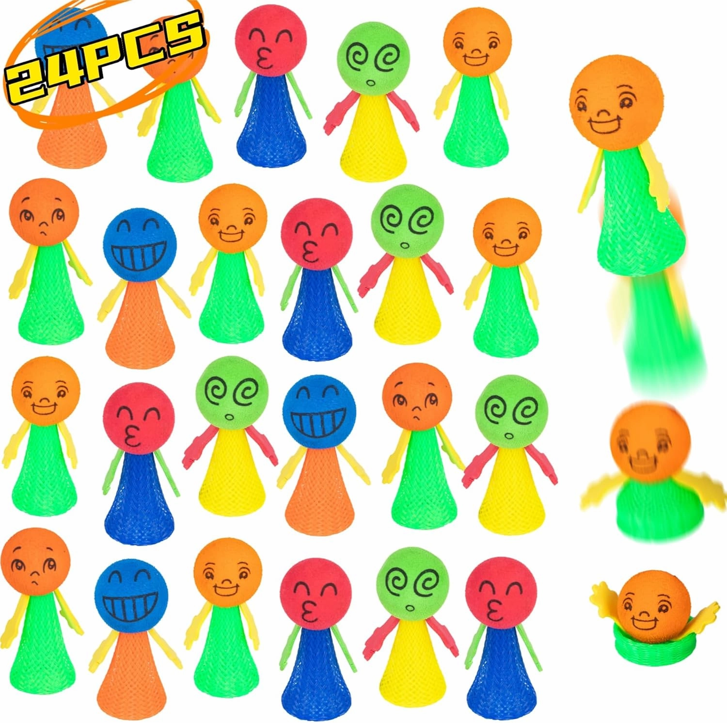 24Pcs Jumping Spring Rockets Launchers Toys-Fidget Emoticon Popper Toy Bouncy for Kids Toddlers Party Favors,Birthday Return Gifts,Pinata Goodie Bag Stuffers,Treasure Box Classroom Rewards Prizes