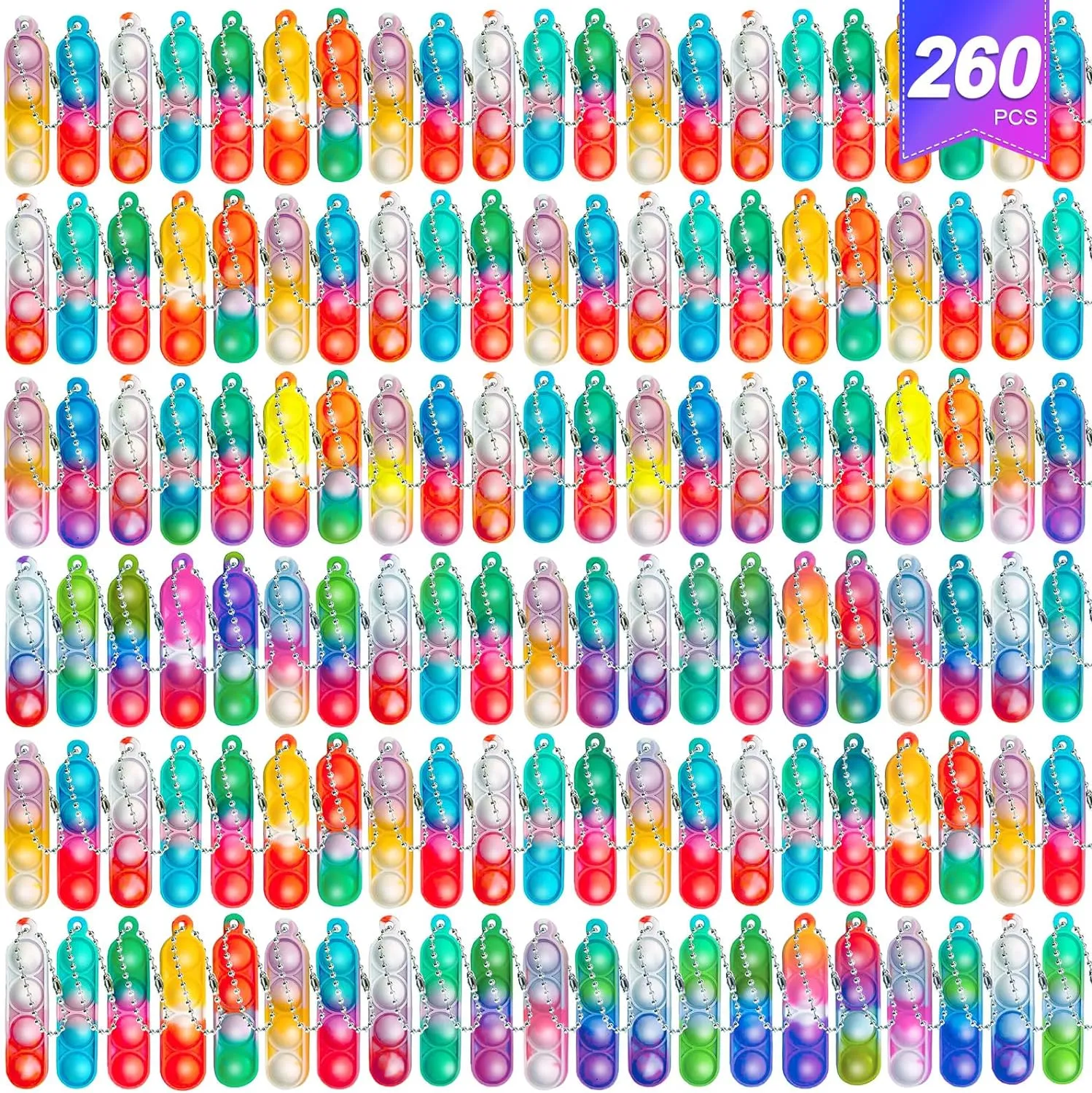 260 PCS Pop Keychain Bulk Party Favors, Mini Pop Keychain Sensory Toys for Kids Stocking Stuffers, Birthday & Classroom Prizes, Fidget & Stress Relief Toys