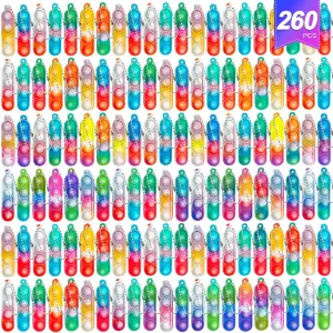 260 PCS Pop Keychain Bulk Party Favors, Mini Pop Keychain Sensory Toys for Kids Stocking Stuffers, Birthday & Classroom Prizes, Fidget & Stress Relief Toys