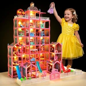 29 Rooms Doll House for Girls, DIY Play House Toys with Dolls Figure, Puppies,Furnitures, Glow-in-The-Dark Accessories, LED Light, Kids Doll House Gift Toy for Kids Ages 3 4 5 6 7 8 