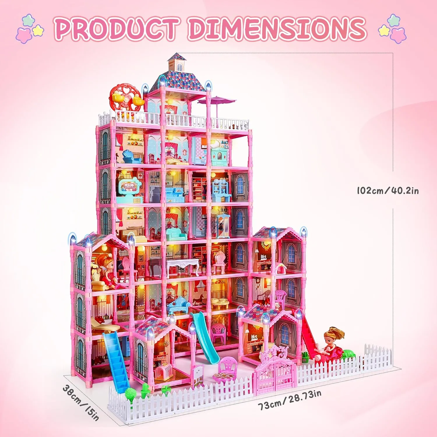 29 Rooms Doll House for Girls, DIY Play House Toys with Dolls Figure, Puppies,Furnitures, Glow-in-The-Dark Accessories, LED Light, Kids Doll House Gift Toy for Kids Ages 3 4 5 6 7 8 