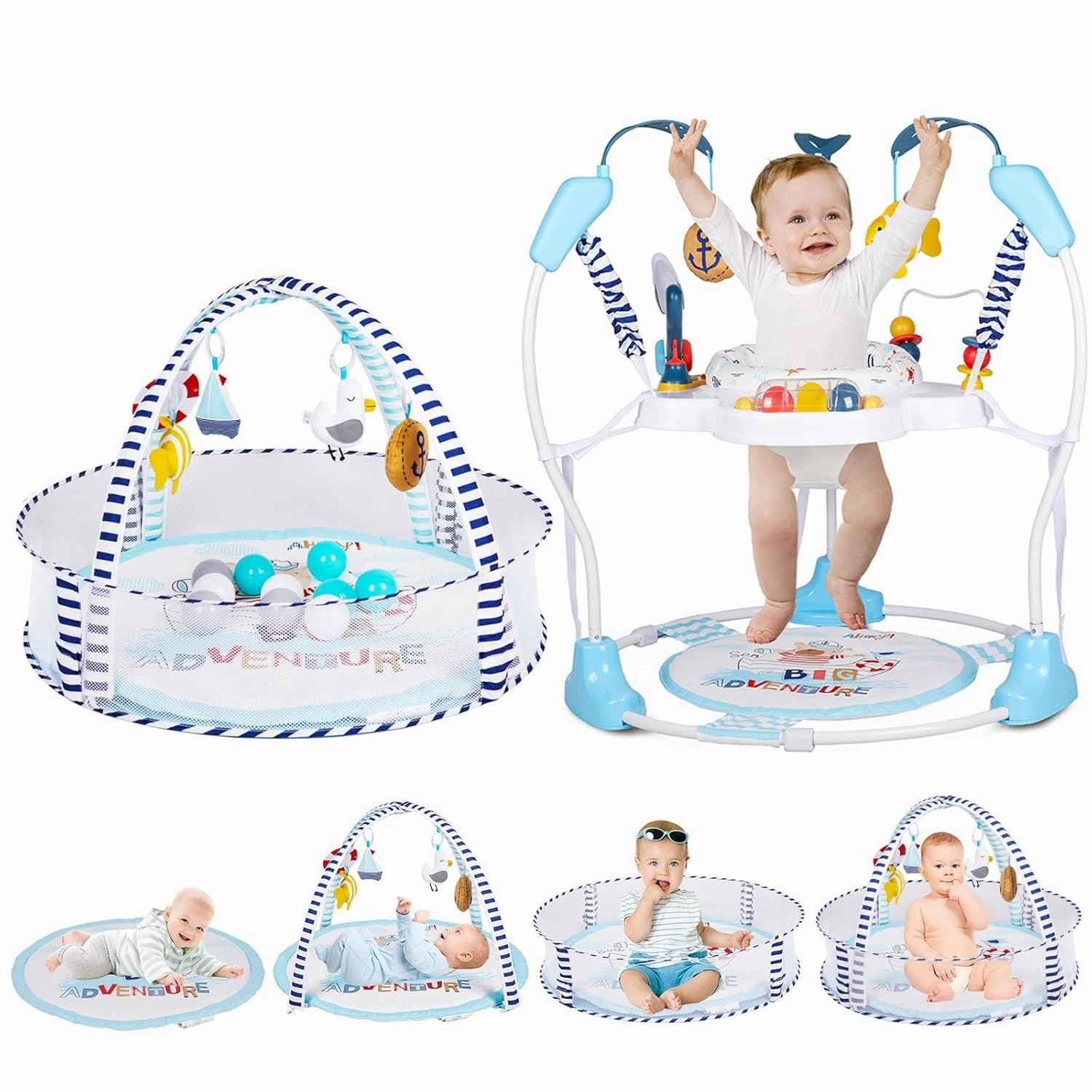 2-in-1 Baby Play Gym & Activity Center | Tummy Time Mat for 0–18 Months   3-in-1 Jumper with 360° Seat, Music & Lights for 6  Months Blue