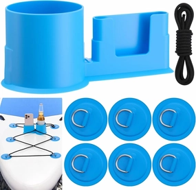 2-in-1 Paddle Board Cup Holder with 6 Pcs PVC Paddle Board D-Rings, 8.2ft Kayak Stretch Shock Cords Rope, Surfboard Drink Holder Paddleboard Phone Holder for Fishing Gears Phone Holder