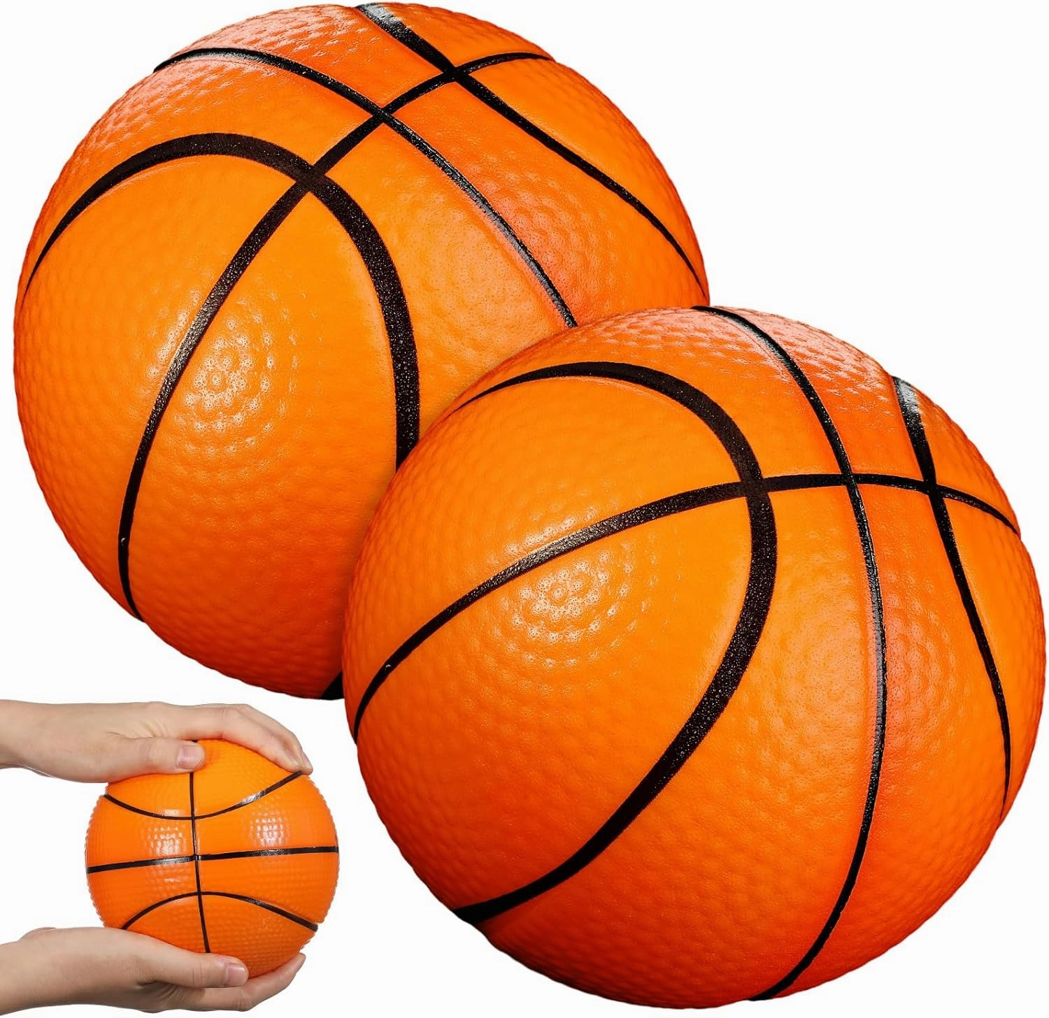 2 Pcs 6'' Mini Foam Basketballs for Boys Girls Adults, Orange Squeeze Stress Ball Beach Safe Soft Replacement Pool Basketball for Indoor Hoop Girls Quiet Bouncy Party Sport Game