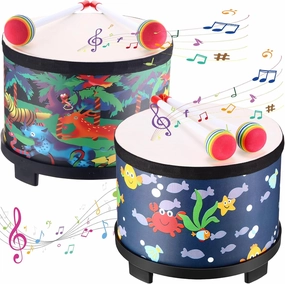 2 Pcs Drum for Toddlers Ages1-6,8 Inch Percussion Instrument Music with 4 Mallets, Floor Tom Drum Set Music Toys Sensory Percussion Musical Instruments, Boys & Girls Birthday Gifts