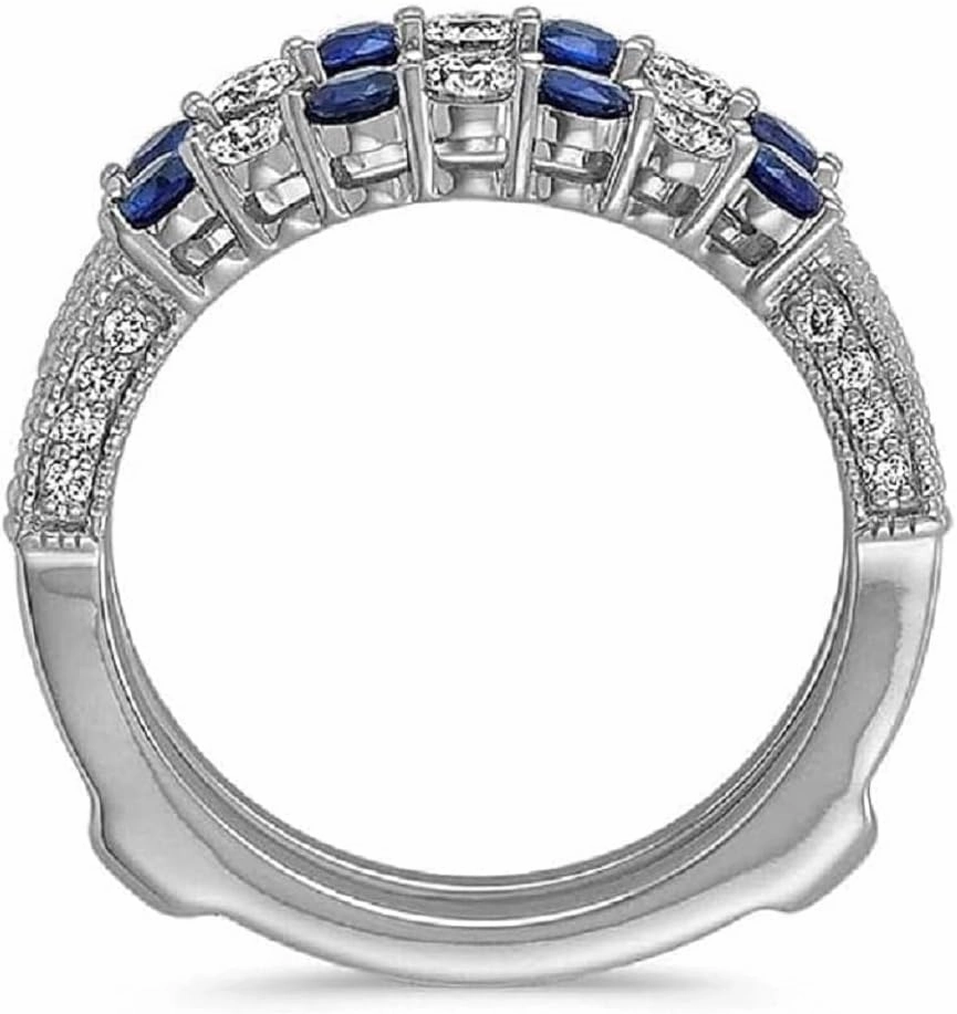 2Ct Round Cut Created Blue Sapphire & Diamond Vintage Enhancer Wrap Engagement Wedding Ring For Womens 925 Sterling Silver, White
