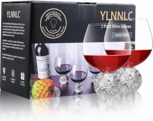 2Pack 20oz Stemless Wine Glasses with Crystal Crackle Ball Base, Premium Lead-free Juice Glass, Red & White Wine Glasses for Daily Use, Party, Home Bar, Wedding, Shower, Birthday, Christmas Gift