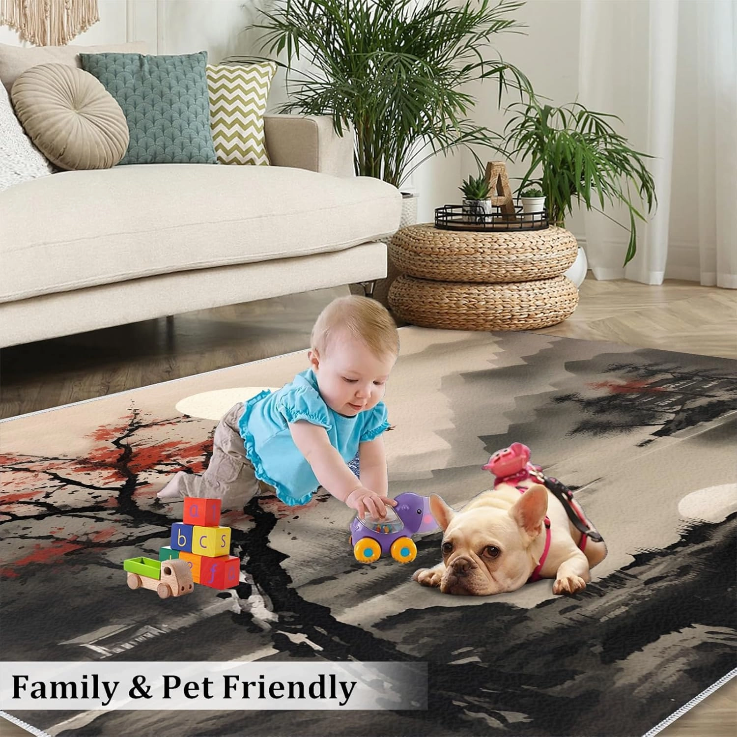 2x4 Moonlit Ink-Wash Runner Rug - Eastern Landscape Rugs for Entryway, Zen Minimalism Kitchen Runner Rug Soft Non Slip Anti Fatigue for Laundry Room Indoor Hallways