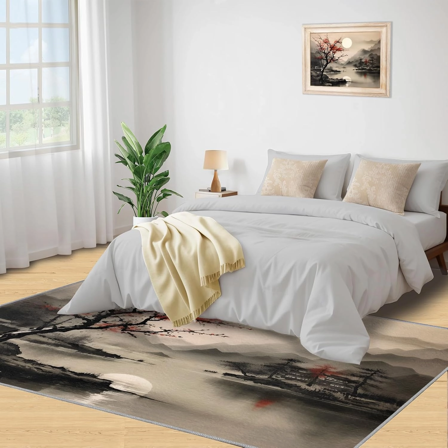 2x4 Moonlit Ink-Wash Runner Rug - Eastern Landscape Rugs for Entryway, Zen Minimalism Kitchen Runner Rug Soft Non Slip Anti Fatigue for Laundry Room Indoor Hallways