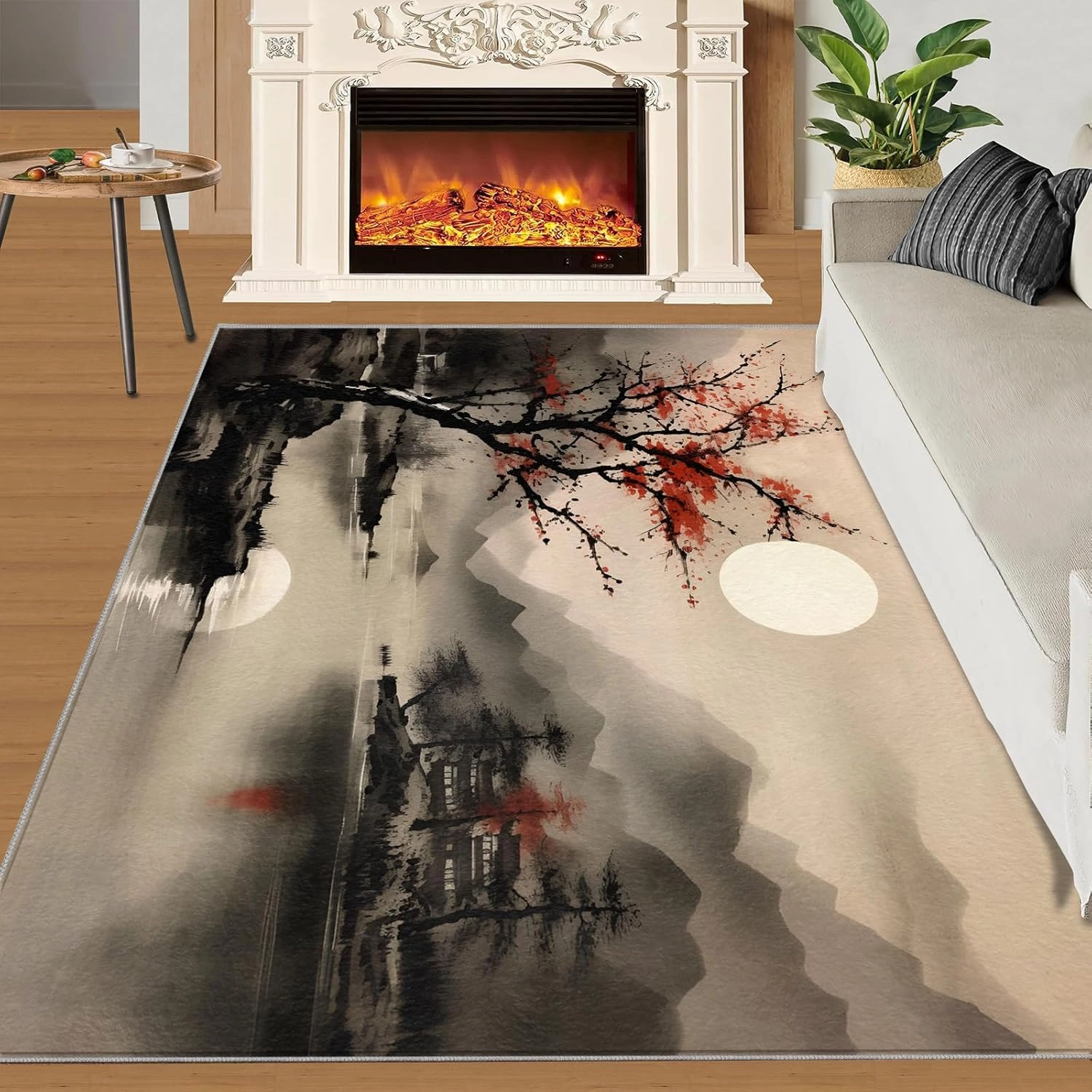 2x4 Moonlit Ink-Wash Runner Rug - Eastern Landscape Rugs for Entryway, Zen Minimalism Kitchen Runner Rug Soft Non Slip Anti Fatigue for Laundry Room Indoor Hallways