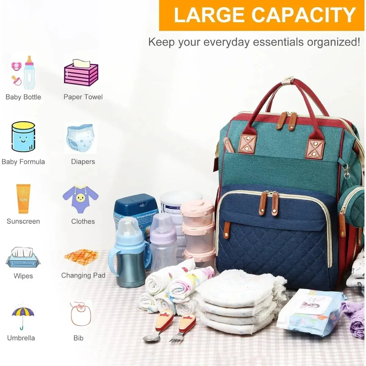 3-in-1 Diaper Backpack with Foldable Changing Pad