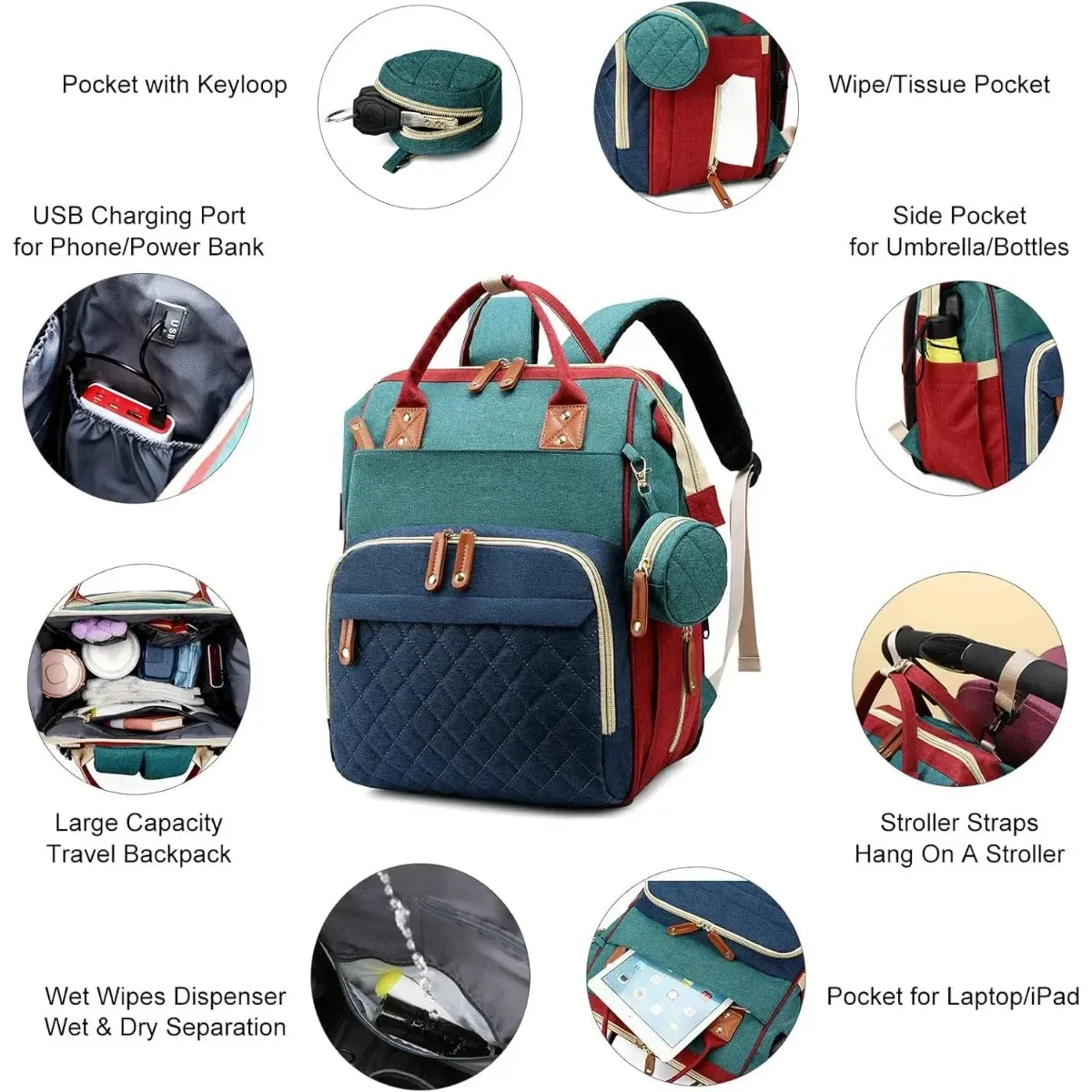 3-in-1 Diaper Backpack with Foldable Changing Pad