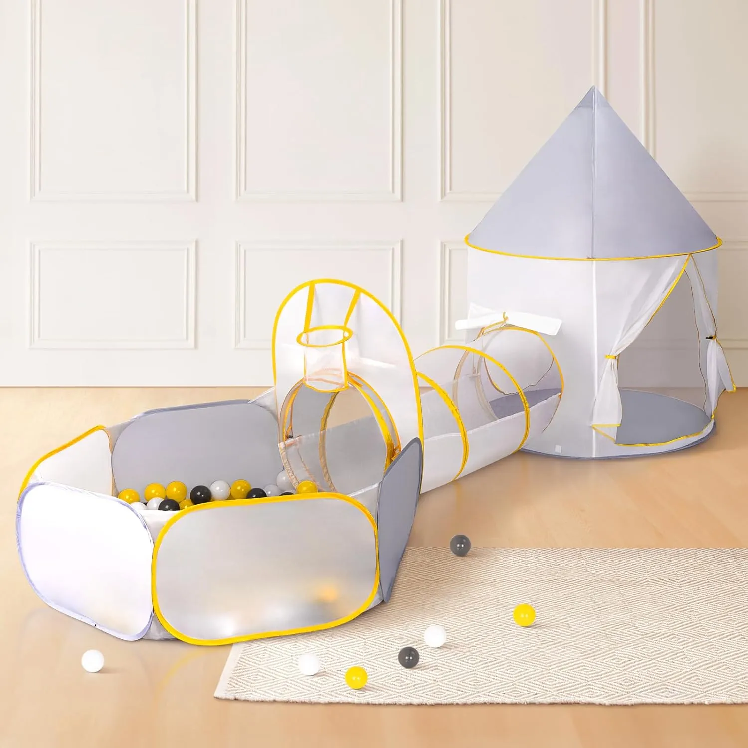 3 in 1 Kids Play Tent with Tunnel, Pop Up Tent Kids with Ball Pit Playhouse for Toddlers, Toddler Climbing Toys Indoor & Outdoor Playground
