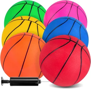 3 otters 6 Pack Mini Basketballs, 7.5 Inch Basketball Set with Pump for Kids Swimming Pool Toy, Mini Basketball Hoop, Outdoors Party Favors
