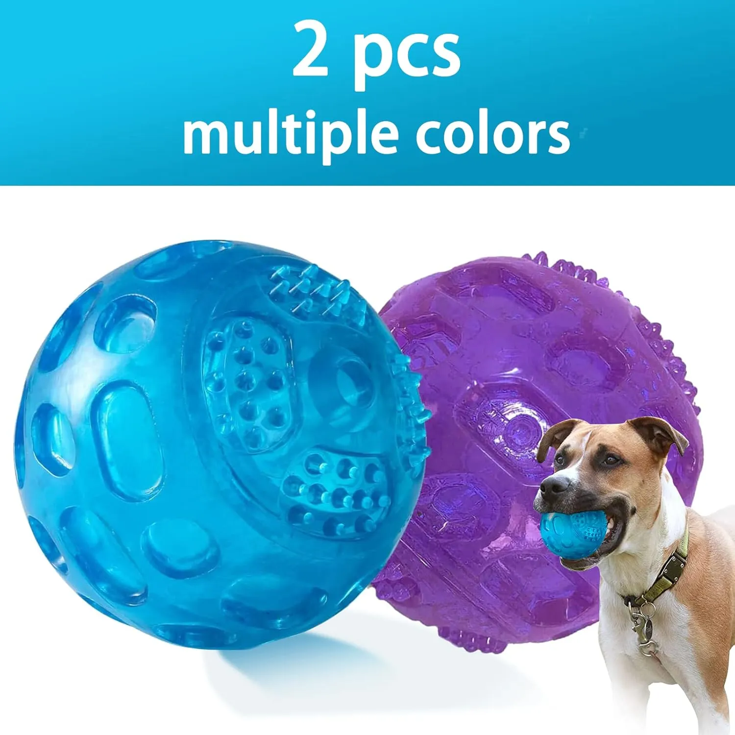 3'' Squeaky Dog Toy Balls for Lagre Medium Breed, Indestructible Dog Balls for Playing, Fetching & Retrieving, Durable Aggressive Chewers, 2 PCS Blue Purple